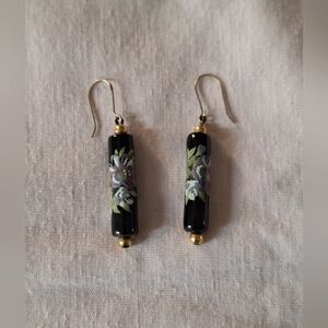 Floral Black and Gold Ceramic Earrings